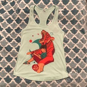 Size M pastel green racer back tank with iconic Ten Hundred graphic on front